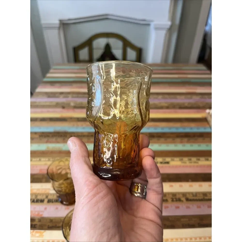 Vintage Libbey Amber Brown Country Garden Daisy Juice Glasses Tumblers Set Of 4
